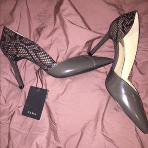 Zara Woman heels pumps grey taupe snake skin 37